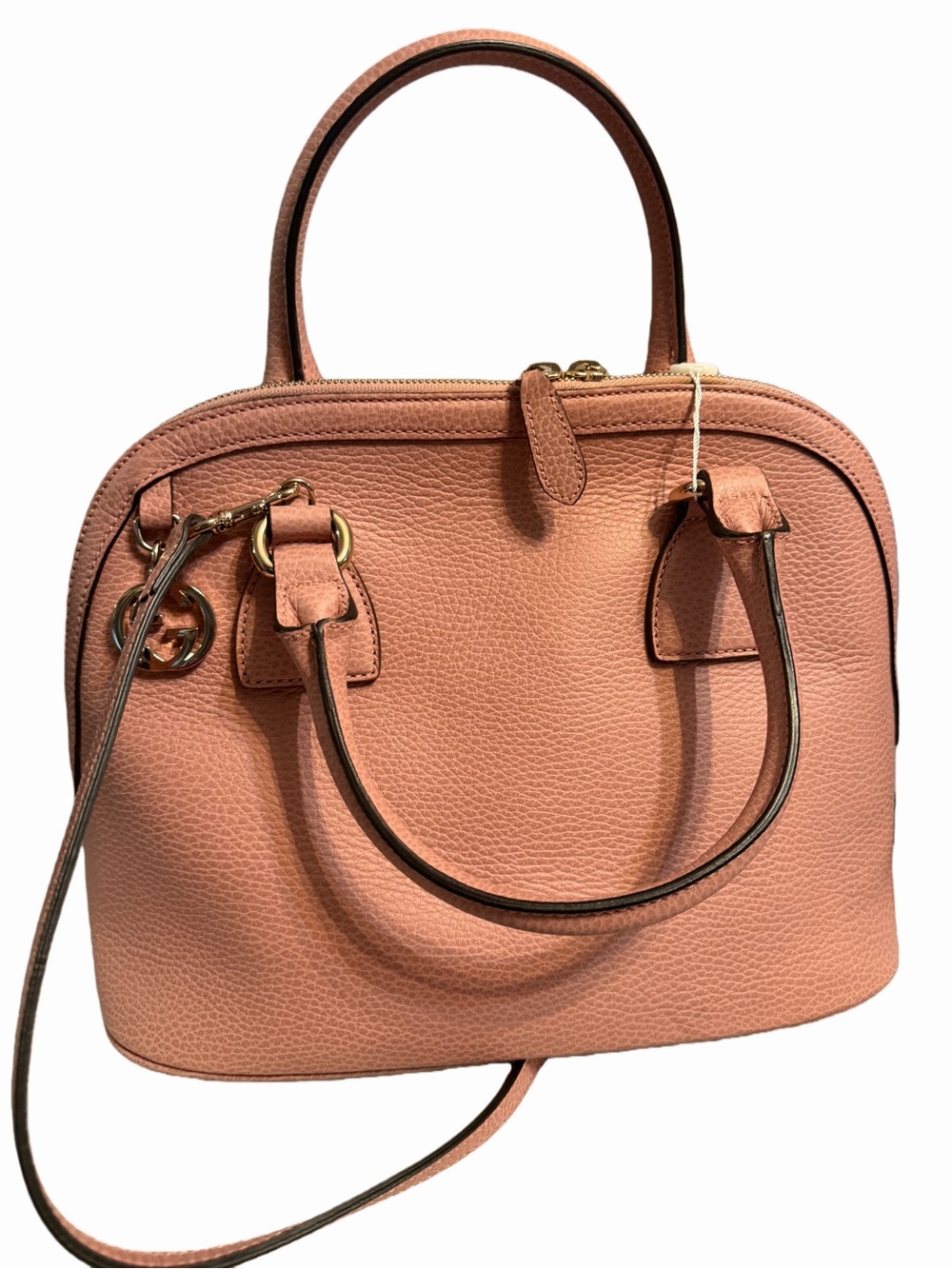 GUCCI Pink Pebbled Leather Medium Dome Crossbody Bag
